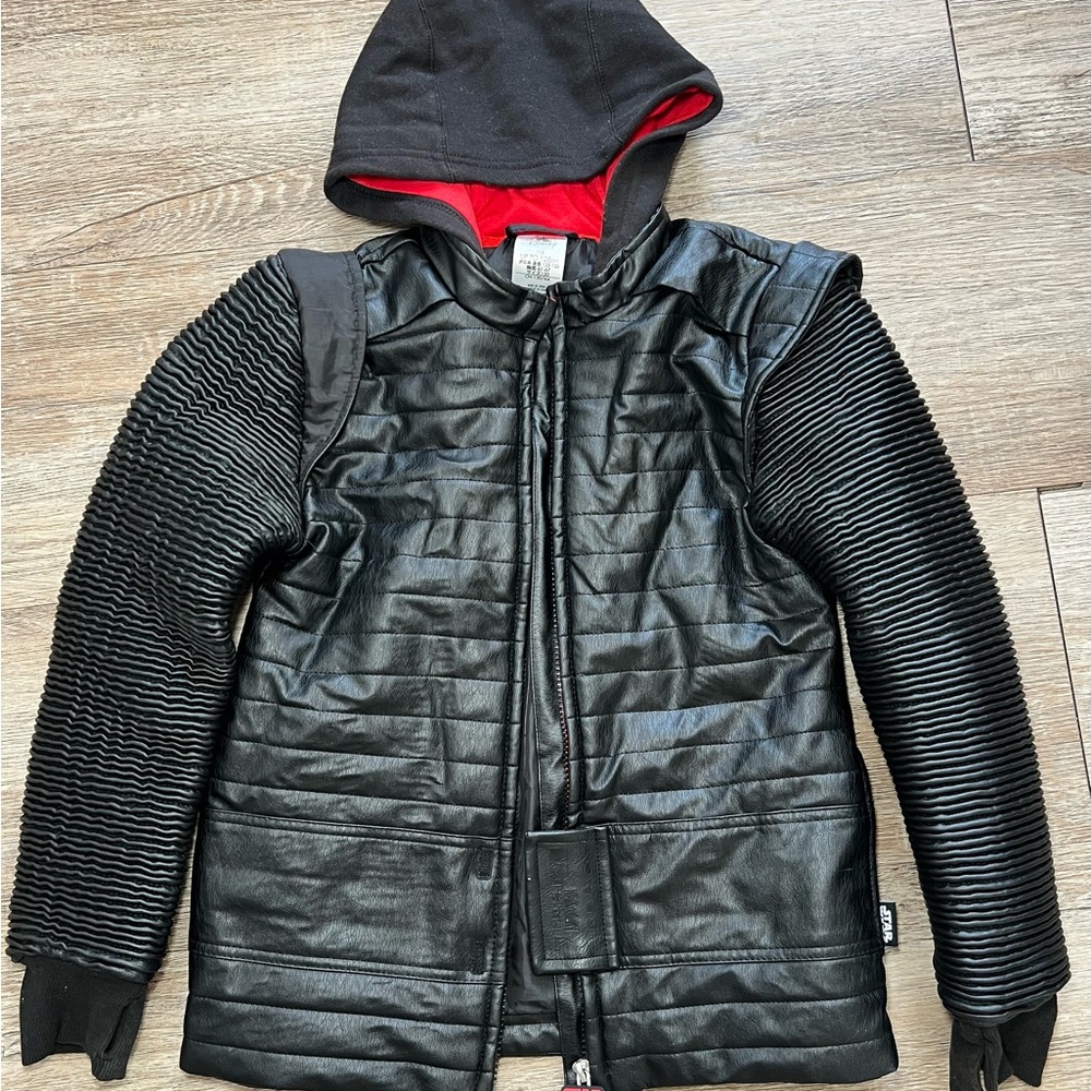 Disney Star Wars Kylo Ren Kids Black Quilted Jacket with Red Hood Size 7/8